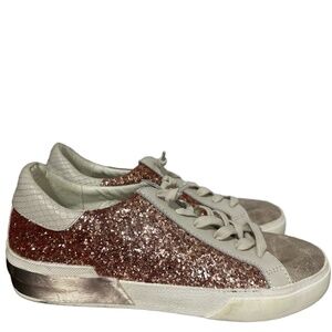 Dolce Vita Low Top Lace Up Sneakers 7.5 Retro Chic Glam Rose Gold Cream Zina